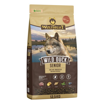 Offizielles Produktfoto: WOLFSBLUT Wild Duck Trockenfutter Hund Senior