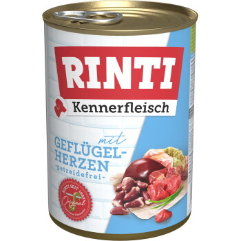 Offizielles Produktfoto: RINTI Kennerfleisch Nassfutter Hund, Adult, Dose, Geflügelherzen