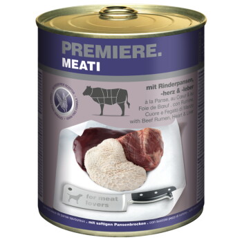 Offizielles Produktfoto: PREMIERE Meati Nassfutter Hund, Adult, Rinderpansen, -herz und -leber