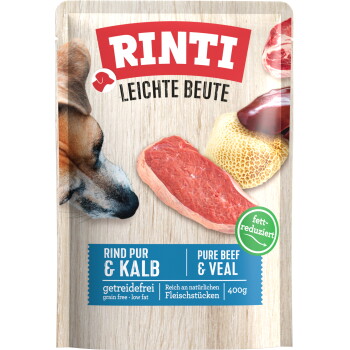 Offizielles Produktfoto: RINTI Leichte Beute Nassfutter Hund, Adult, Pouch, Rind und Kalb