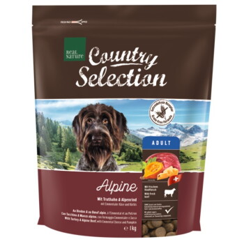 Offizielles Produktfoto: REAL NATURE Country Selection Trockenfutter Hund, Adult, Alpine, Truthahn und Alpenrind