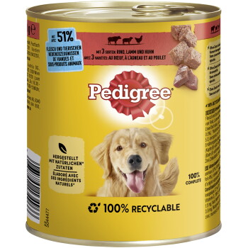 Offizielles Produktfoto: Pedigree Nassfutter Hund Adult ClassicSorten Rind, Lamm und Huhn