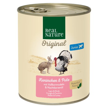 Offizielles Produktfoto: REAL NATURE Nassfutter Hund, Junior, Kaninchen und Pute