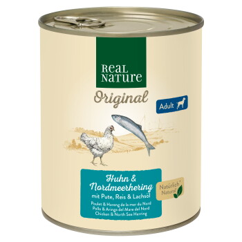 Offizielles Produktfoto: REAL NATURE Nassfutter Hund, Adult, Huhn und Nordmeerhering