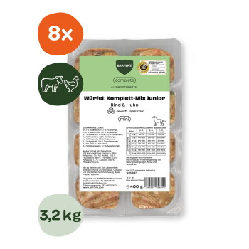 Offizielles Produktfoto: BARFER'S Würfel: Komplett-Mix Junior Rind & Huhn