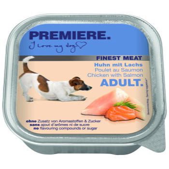 Offizielles Produktfoto: PREMIERE Finest Meat Nassfutter Hund, Adult, Huhn mit Lachs