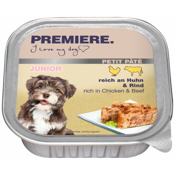 Offizielles Produktfoto: PREMIERE Petit Pâté Nassfutter Hund, Junior, Geflügel und Rind