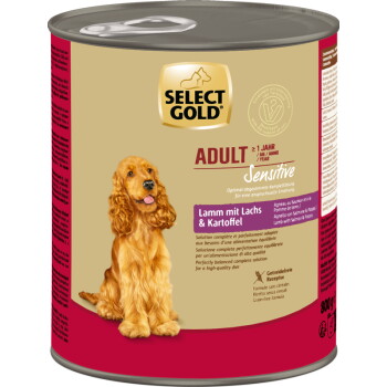 Offizielles Produktfoto: SELECT GOLD Nassfutter Hund Sensitive Adult Lamm mit Lachs und Kartoffel