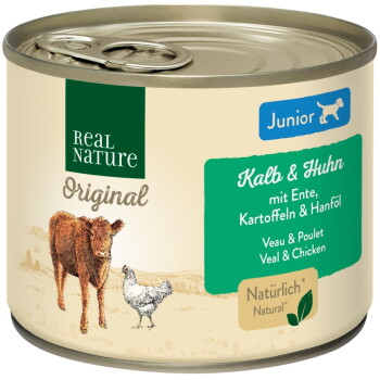 Offizielles Produktfoto: REAL NATURE Nassfutter Hund, Junior, Geflügel und Kalb