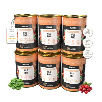 Offizielles Produktfoto: ALPHAZOO Nassfutter Wild + Rind für Hunde
