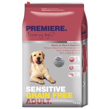 Offizielles Produktfoto: PREMIERE Sensitive Trockenfutter Hund Adult Grain Free Rind und Kartoffel