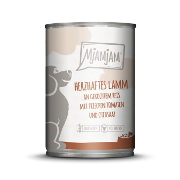 Offizielles Produktfoto: MjAMjAM Nassfutter Hund Adult Lamm an gekochtem Reis mit frischen Tomaten und Chiasaat