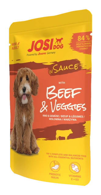 Offizielles Produktbild: JosiDog Mini Beef & Veggies in Sauce